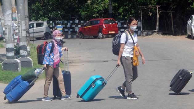 People from Manipur leave from Guwahati for their native place during the Covid-19 lockdown on Saturday. (ANI Photo) People from Manipur leave from Guwahati for their native place during the Covid-19 lockdown on Saturday. (ANI Photo)
