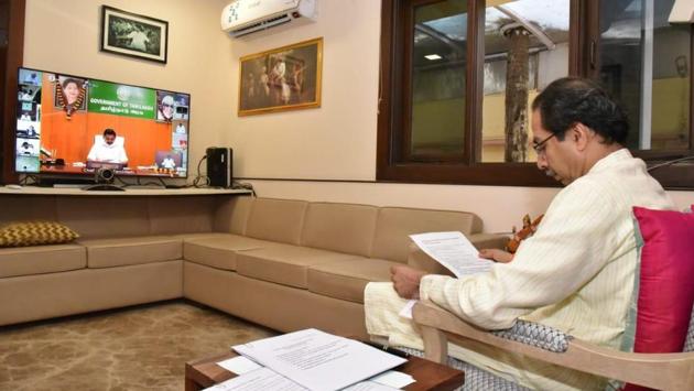 Maharashtra Chief Minister Uddhav Thackeray along with chief ministers from other states participated in the video conference convened by Prime Minister Narendra Modi on Monday. (SHIV SENA.) Maharashtra Chief Minister Uddhav Thackeray along with chief ministers from other states participated in the video conference convened by Prime Minister Narendra Modi on Monday. (SHIV SENA.)