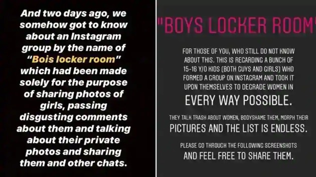 The screenshots of the Instagram stories that outed the Bois Locker Room.(Pic: Instagram) The screenshots of the Instagram stories that outed the Bois Locker Room.(Pic: Instagram)