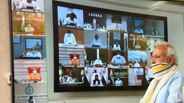 Prime Minister Narendra Modi holding a video conference with chief ministers on Monday. Prime Minister Narendra Modi holding a video conference with chief ministers on Monday.
