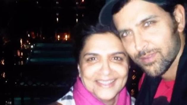 Hrithik Roshan poses with his mom, Pinky Roshan.