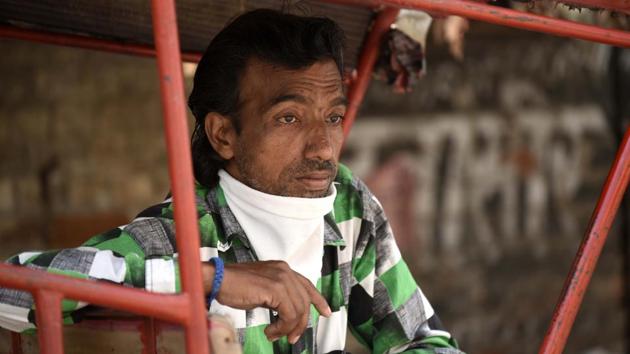 Raj Kumar, 40, a cycle rickshaw rider in Gurugram onMay 6. Kumar is a native of Aligarh and lives in Amar Colony with his family. (Parveen Kumar / HT Photo) Raj Kumar, 40, a cycle rickshaw rider in Gurugram onMay 6. Kumar is a native of Aligarh and lives in Amar Colony with his family. (Parveen Kumar / HT Photo)