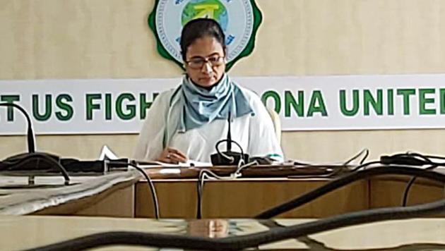 West Bengal Chief Minister Mamata Banerjee at the 5th video conference meeting of chief ministers of states under the chairmanship of Prime Minister Narendra Modi on Covid-19 situation in Kolkata on Monday.(ANI File Photo)