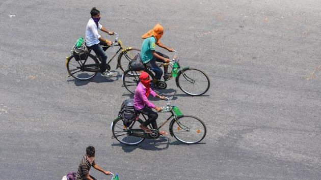 Many migrant workers have left Mumbai on bicycles, and are heading towards their hometown in Uttar Pradesh. (PTI Photo) Many migrant workers have left Mumbai on bicycles, and are heading towards their hometown in Uttar Pradesh. (PTI Photo)