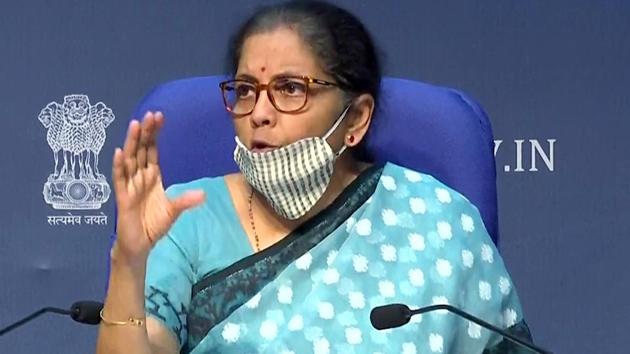 Union Finance Minister Nirmala Sitharaman was addressing a press conference to give the details of the Rs 20 lakh crore economic stimulus package announced by Prime Minister Narendra Modi.(ANI photo)