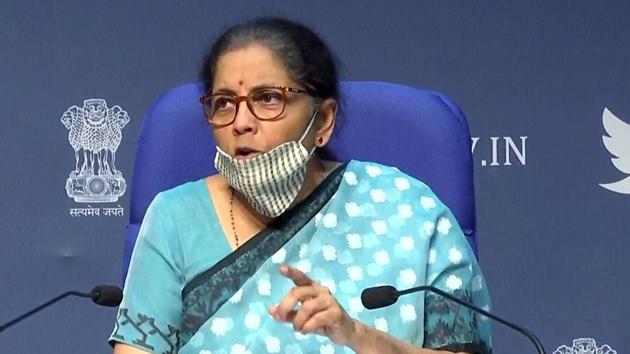 Union Finance Minister Nirmala Sitharaman briefs the media on economic package in New Delhi on Wednesday. (ANI) Union Finance Minister Nirmala Sitharaman briefs the media on economic package in New Delhi on Wednesday. (ANI)