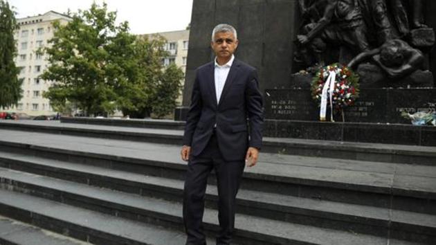 London Mayor Sadiq Khan stands at the Monument to the Ghetto Heroes in Warsaw, Poland. (VIA REUTERS) London Mayor Sadiq Khan stands at the Monument to the Ghetto Heroes in Warsaw, Poland. (VIA REUTERS)