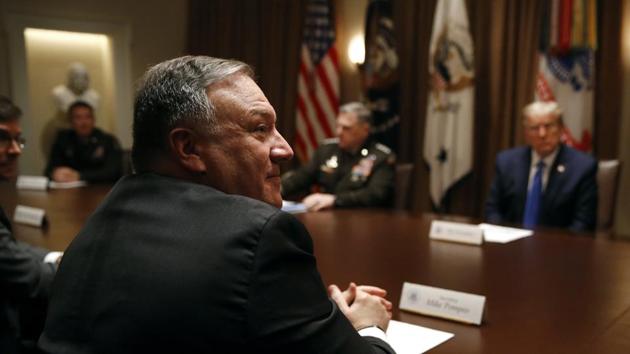 Secretary of State Mike Pompeo attends a meeting with President Donald Trump, senior military leaders and members of Trump's national security team in the Cabinet Room of the White House.(AP) Secretary of State Mike Pompeo attends a meeting with President Donald Trump, senior military leaders and members of Trump's national security team in the Cabinet Room of the White House.(AP)