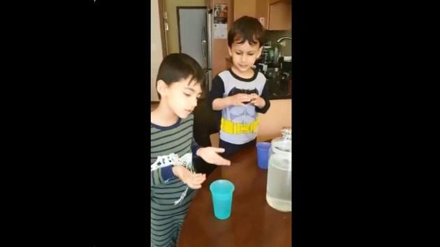 The image shows the two brothers drinking lemonade. (Twitter/@JaniJasmine) The image shows the two brothers drinking lemonade. (Twitter/@JaniJasmine)
