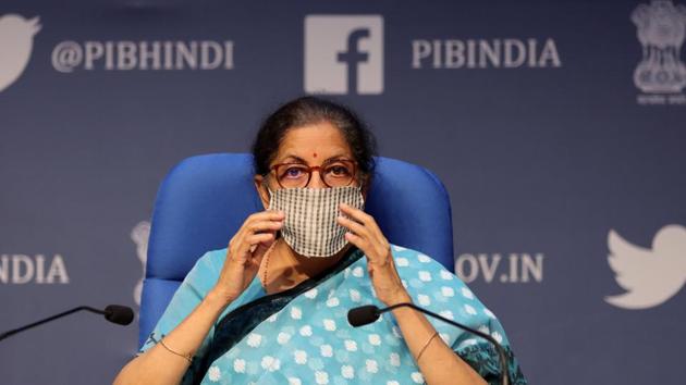 Nirmala Sitharaman, India's finance minister, wears a protective face mask as she speaks during a news conference in New Delhi.(Bloomberg) Nirmala Sitharaman, India's finance minister, wears a protective face mask as she speaks during a news conference in New Delhi.(Bloomberg)