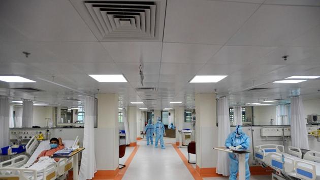 A view inside the Institute of Liver and Biliary Science (ILBS) hospital, New Delhi, on Wednesday, May 13, 2020.(Biplov Bhuyan/HT PHOTO)