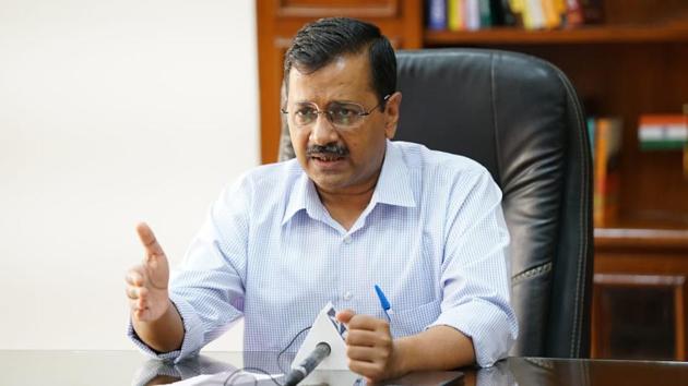 Delhi Chief Minister Arvind Kejriwal addresses the media during a digital-only press conference on the coronavirus outbreak, at Delhi Secretariat, in New Delhi. (HT Photo) Delhi Chief Minister Arvind Kejriwal addresses the media during a digital-only press conference on the coronavirus outbreak, at Delhi Secretariat, in New Delhi. (HT Photo)