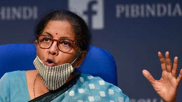 Union Finance Minister Nirmala Sitharaman is announcing the details of the Rs 20 lakh crore economic package to fight coronavirus pandemic.(PTI Photo)