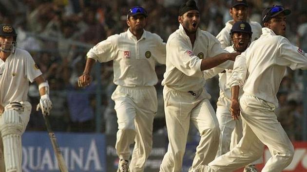 Indian cricketers celebrate after winning the Kolkata Test against Australia in 2001(ICC) Indian cricketers celebrate after winning the Kolkata Test against Australia in 2001(ICC)