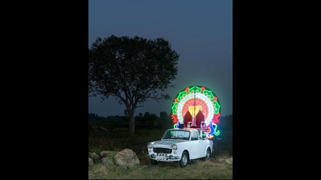 ‘The first Fiat’ shot at Kunnathur on December 10, 2017, from the series ‘Chariots of Frolic’ is part of ‘Prints for India,’ a sale by photographers until May 22, 2020 to raise funds for the humanitarian crisis in India due to Covid-19. (Sameer Raichur)
