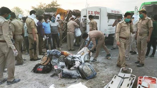 The truck trolley was carrying migrant labourers from Jaipur and Bharatpur districts of Rajasthan and most of them from UP’s Kushinagar, Bihar, Jharkhand and West Bengal. (PTI) The truck trolley was carrying migrant labourers from Jaipur and Bharatpur districts of Rajasthan and most of them from UP’s Kushinagar, Bihar, Jharkhand and West Bengal. (PTI)