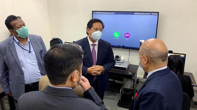 Meghalaya Chief Minister Conrad Sangma during the inauguration of the Telemedicine facility at NEIGRIHMS in Shillong on Wednesday. (ANI) Meghalaya Chief Minister Conrad Sangma during the inauguration of the Telemedicine facility at NEIGRIHMS in Shillong on Wednesday. (ANI)