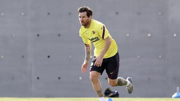 In this photo provided by FC Barcelona, Lionel Messi trains in Barcelona. (AP) In this photo provided by FC Barcelona, Lionel Messi trains in Barcelona. (AP)
