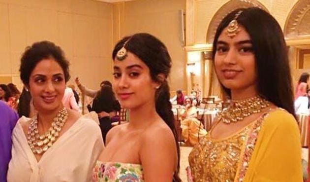 Boney Kapoor’s daughter Khushi Kapoor with mother Sridevi and sister Janhvi Kapoor.