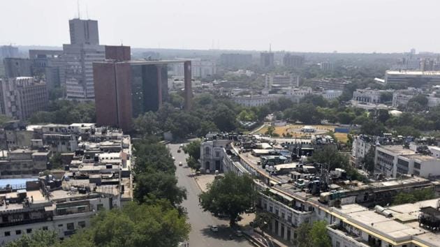 An aerial view of Connaught Place during lockdown, in New Delhi. (Sonu Mehta/HT PHOTO) An aerial view of Connaught Place during lockdown, in New Delhi. (Sonu Mehta/HT PHOTO)