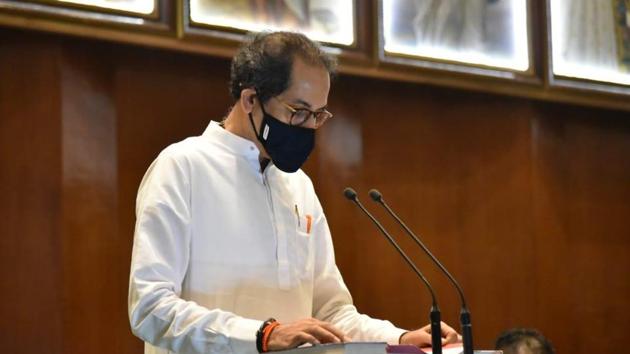 Maharashtra chief minister Uddhav Thackeray taking oath as a member of legislative council on Monday afternoon in the Central Hall of the state legislature.