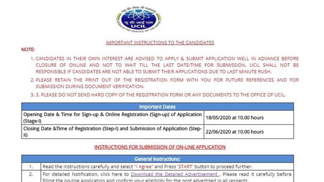 UCIL Recruitment 2020. (Screengrab) UCIL Recruitment 2020. (Screengrab)