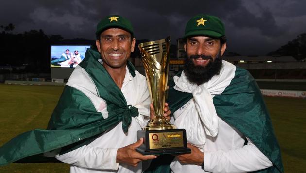Retiring Pakistan cricket team members Younis Khan (L) and captain Misbah-ul-Haq (R) celebrate (AFP) Retiring Pakistan cricket team members Younis Khan (L) and captain Misbah-ul-Haq (R) celebrate (AFP)