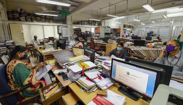 Chennai: Employees work at the Secretariat after authorities eased restrictions, during the fourth phase of the ongoing COVID-19 nationwide lockdown, in Chennai, Monday, May 18, 2020. (PTI) Chennai: Employees work at the Secretariat after authorities eased restrictions, during the fourth phase of the ongoing COVID-19 nationwide lockdown, in Chennai, Monday, May 18, 2020. (PTI)