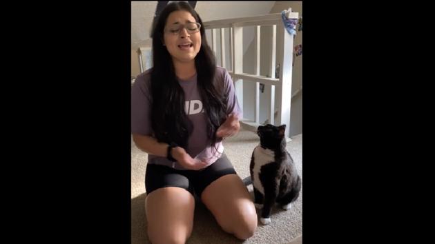 This video shows the kitty rudely shutting a woman mid-performance.(TikTok/@killa_kaye)