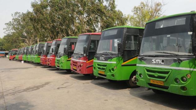 After a gap of two months, the CTU bus service resumed operations of non-AC local buses within the city with 47 buses running on 16 routes.(HT FILE)