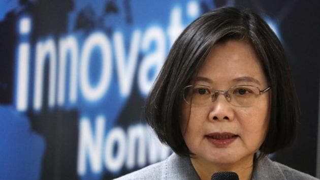 Taiwanese president Tsai Ing-Wen speaks at a non woven filter fabric factory, where the fabric is used to make surgical face masks, in Taoyuan, Taiwan, March 30, 2020. REUTERS/Ann Wang/Files (REUTERS)