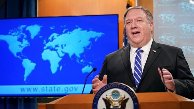 US Secretary of State Mike Pompeo speaks about the coronavirus disease during a media briefing at the State Department in Washington, US.(REUTERS) US Secretary of State Mike Pompeo speaks about the coronavirus disease during a media briefing at the State Department in Washington, US.(REUTERS)