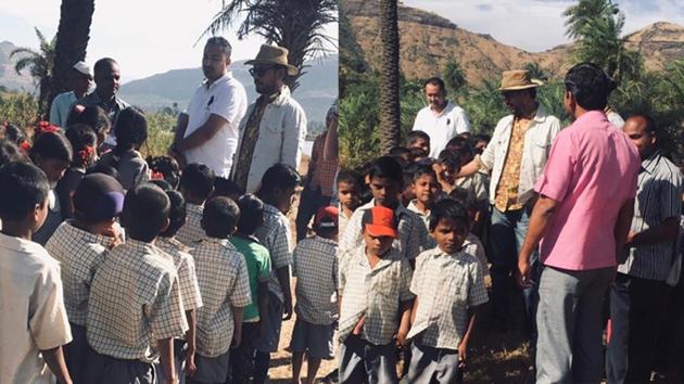 Irrfan Khan with school kids at a farmhouse. Irrfan Khan with school kids at a farmhouse.