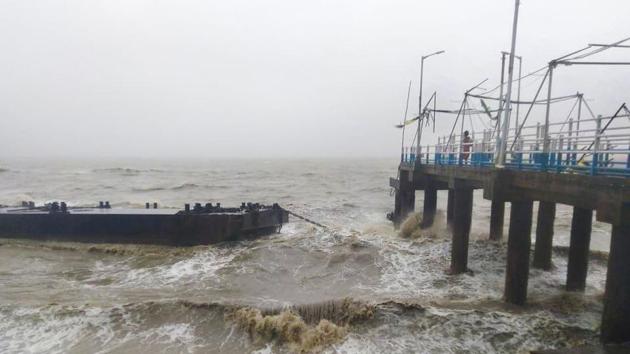 Kachuberia jetty collapses at Bakkhali due to the impact of Cyclone Amphan, near Sunderbans in South 24 Parganas district of West Bengal on May 20. The Indian Meteorological Department said that the cyclonic storm is expected to weaken by this afternoon as it moves towards the north and northeast direction. (PTI)