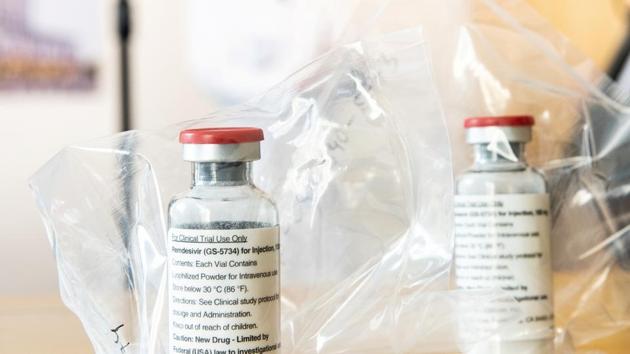 Two ampules of Ebola drug Remdesivir are pictured during a news conference at the University Hospital Eppendorf (UKE) in Hamburg, Germany.(REUTERS) Two ampules of Ebola drug Remdesivir are pictured during a news conference at the University Hospital Eppendorf (UKE) in Hamburg, Germany.(REUTERS)