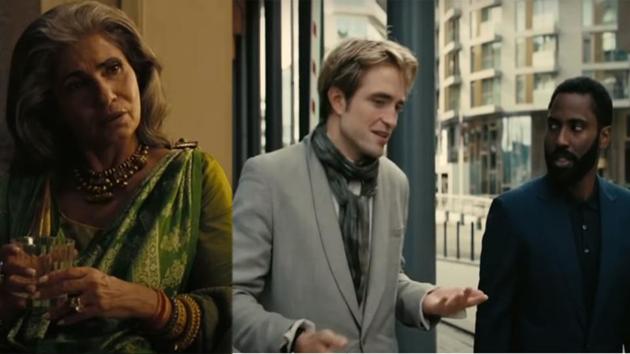 Dimple Kapadia, Robert Pattinson and John David Washington in stills from new Tenet trailer.