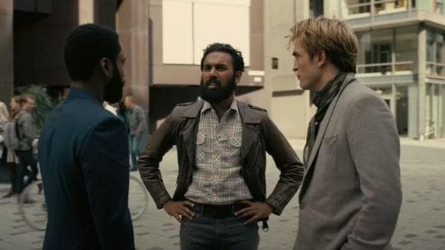 John David Washington, Himesh Patel and Robert Pattinson in a still from the Tenet trailer.