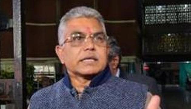 West Bengal BJP delegation led by State BJP President Dilip Ghosh’s car was stopped by the police at Dhalai bridge near Garia area of the district. (PTI) West Bengal BJP delegation led by State BJP President Dilip Ghosh’s car was stopped by the police at Dhalai bridge near Garia area of the district. (PTI)