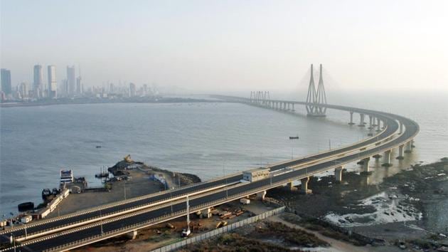 An aerial view of the deserted Bandra-Worli Sealink, Mumbai(ANI) An aerial view of the deserted Bandra-Worli Sealink, Mumbai(ANI)