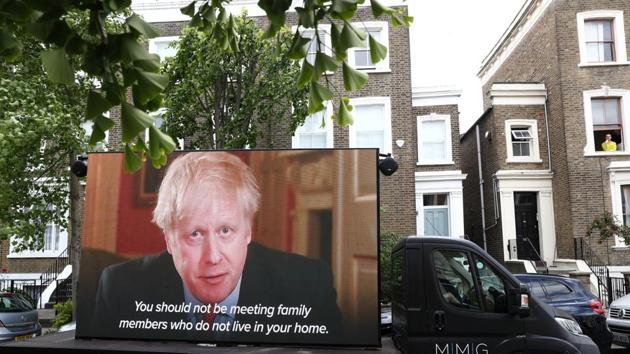 A "Led by donkeys" truck displaying a video of Britain's Prime Minister Boris Johnson, drives by Dominic Cummings' house in London, following the outbreak of the coronavirus disease (COVID-19), London, Britain. (REUTERS) A "Led by donkeys" truck displaying a video of Britain's Prime Minister Boris Johnson, drives by Dominic Cummings' house in London, following the outbreak of the coronavirus disease (COVID-19), London, Britain. (REUTERS)
