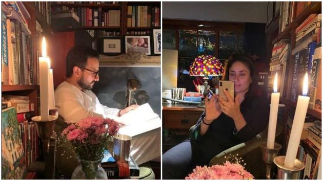 Kareena Kapoor and Saif Ali Khan clicked each other’s pictures from inside their library. They are spending their time reading book, cooking and looking after son Taimur.