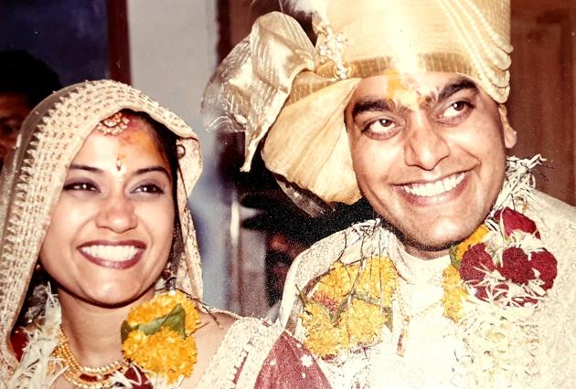 Ashutosh Rana and Renuka Shahane on their wedding day.