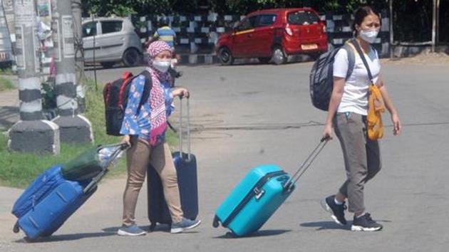With the resumption of domestic flight services in the country, a total of 448 people of the state who were stranded due to the nationwide lockdown to check the Covid-19 pandemic, arrived at the Bir Tikendrajit International Airport in Imphal. (ANI PHOTO.) With the resumption of domestic flight services in the country, a total of 448 people of the state who were stranded due to the nationwide lockdown to check the Covid-19 pandemic, arrived at the Bir Tikendrajit International Airport in Imphal. (ANI PHOTO.)