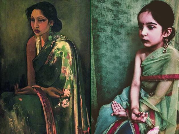 Advaita dressed up as renowned Indian artist Amrita Sher-Gil’s work Sumair.