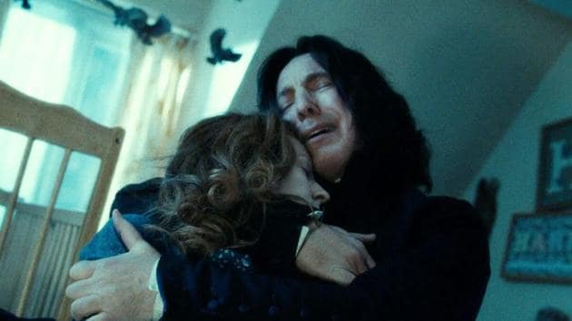 Alan Rickman as Severus Snape in a still from the final Harry Potter film.