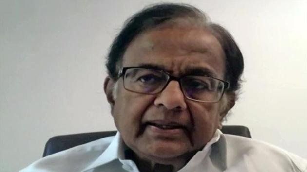 Former finance minister P Chidambaram addresses a press conference through video conferencing in New Delhi in this file photo.(ANI Photo) Former finance minister P Chidambaram addresses a press conference through video conferencing in New Delhi in this file photo.(ANI Photo)