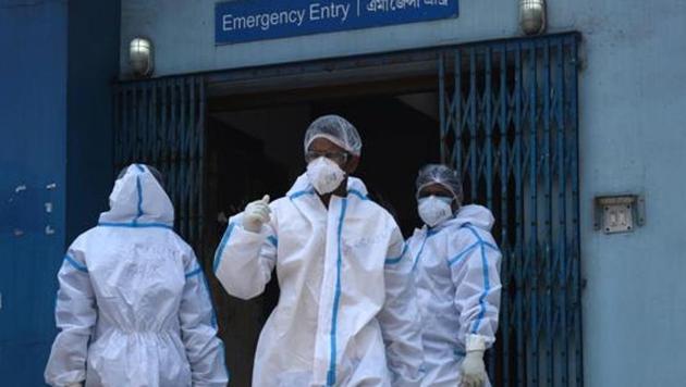 Medical professionals wearing PPE seen in MR Bangur Hospital – dedicated to Covid-19 treatment during lockdown, in Kolkata, West Bengal, India on Monday, May 11, 2020.(Samir Jana / Hindustan Times)