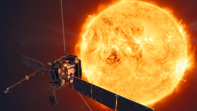 An artist’s impression of the Solar Orbiter facing the sun.(Image Credit: European Space Agency website)
