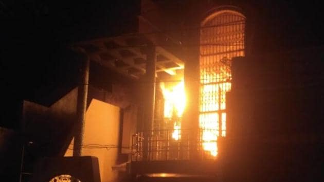When the firemen entered the house it was engulfed in flames and BJD’s Alekh Choudhury and the other two were unconscious. They were rushed to a hospital where doctors declared them brought dead. (HT Photo)