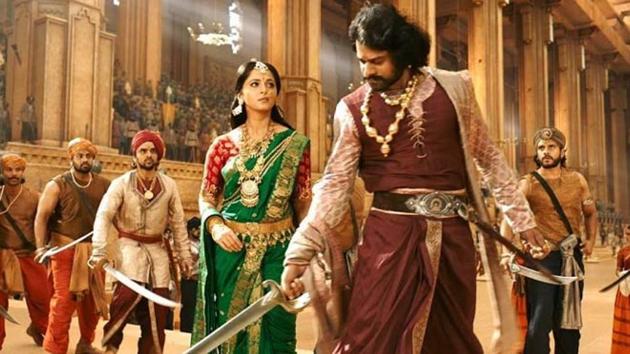 A scene from Baahubali 2: The Conclusion featuring Prabhas and Anushka Shetty.